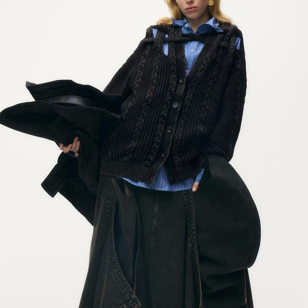 Glenn Martens H&M Black Cable Knit Cardigan
